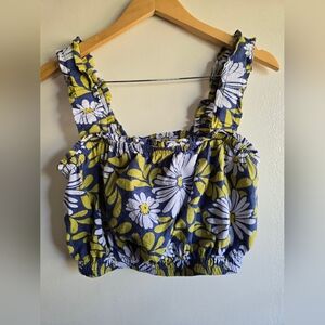 Aerie, Floral Crop Top,‎ Blue/Lime Green/White, Size Medium
